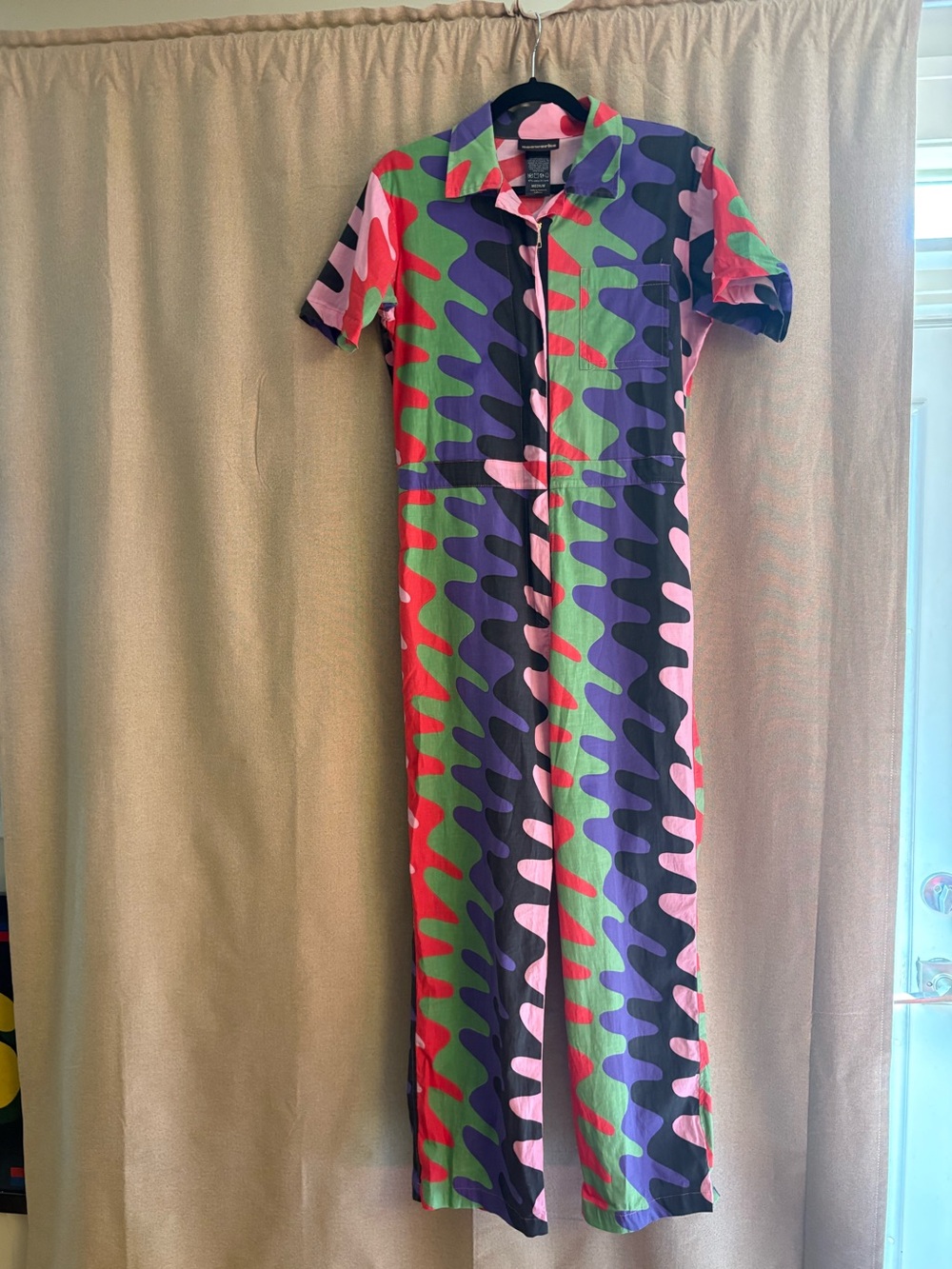 NOOWORKS Colorblock Cotton Wave Print Jumpsuit - Multicolor